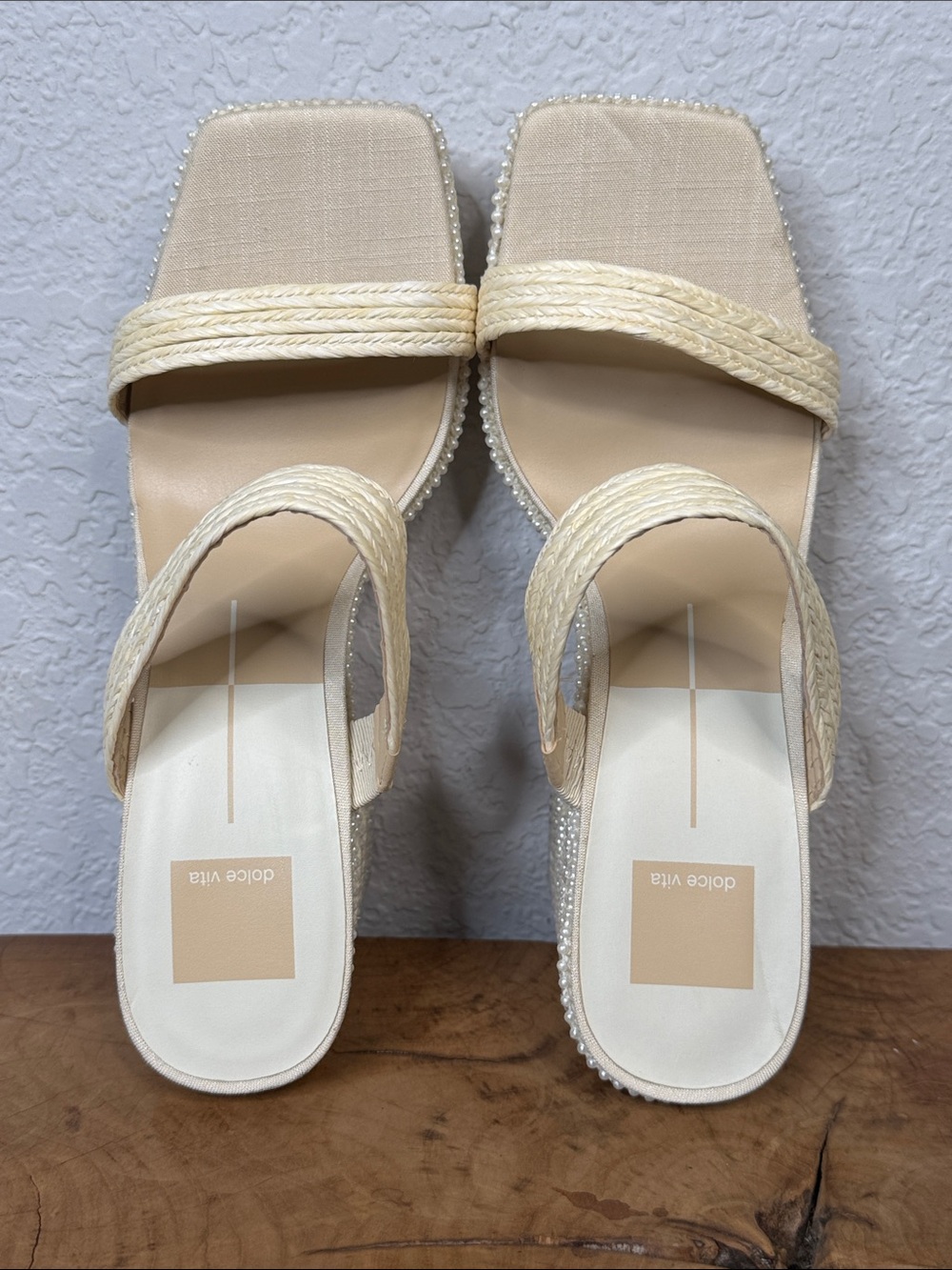 DOLCE VITA ALANI FAUX PEARL RAFFIA PLATFORM BLOCK HEEL SANDALS SIZE 9 **NWT** - Picture 10 of 14